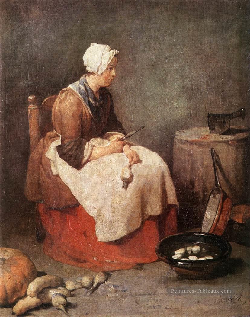 Fille épluchant des légumes Jean Baptiste Simeon Chardin Peintures à l'huile